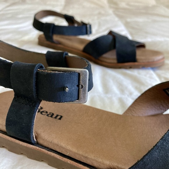 LL Bean Women's Lakewashed Sandals Black US 9M Nubuck Leather Ankle Strap EUC - Picture 8 of 13